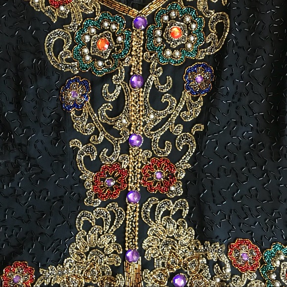 Black Tie Beaded Vintage Formal Top - Picture 5 of 8